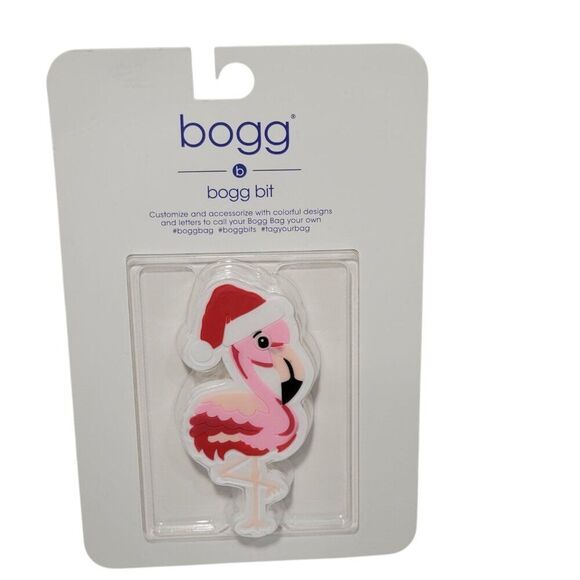 Bogg Bag Bit Holiday Flamingo Santa Hat Decorative Charm Silicone Beach Pool NEW - Picture 2 of 7